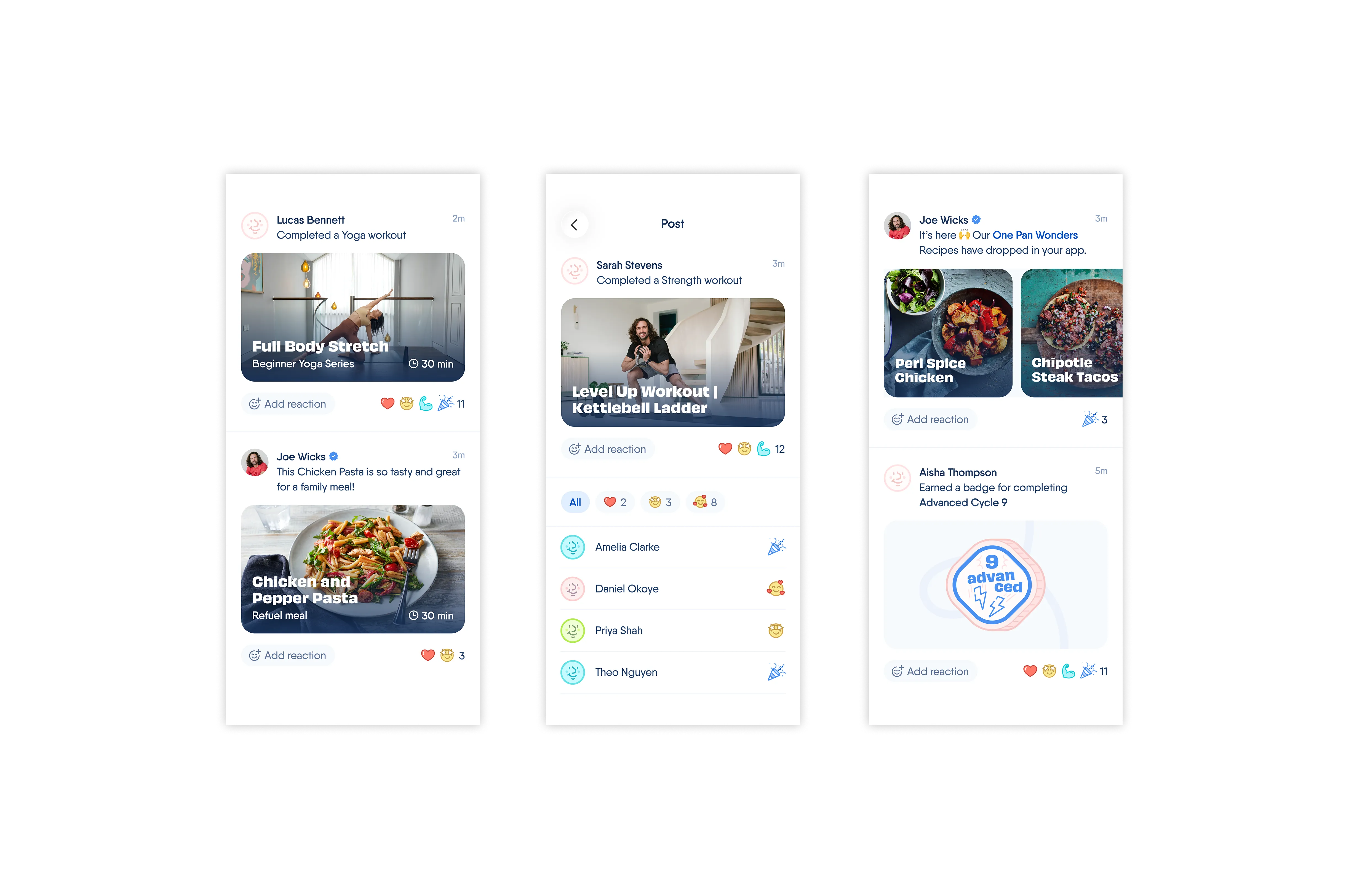 Community feed showing trainer posts designed to encourage members, share updates, and support ongoing engagement.