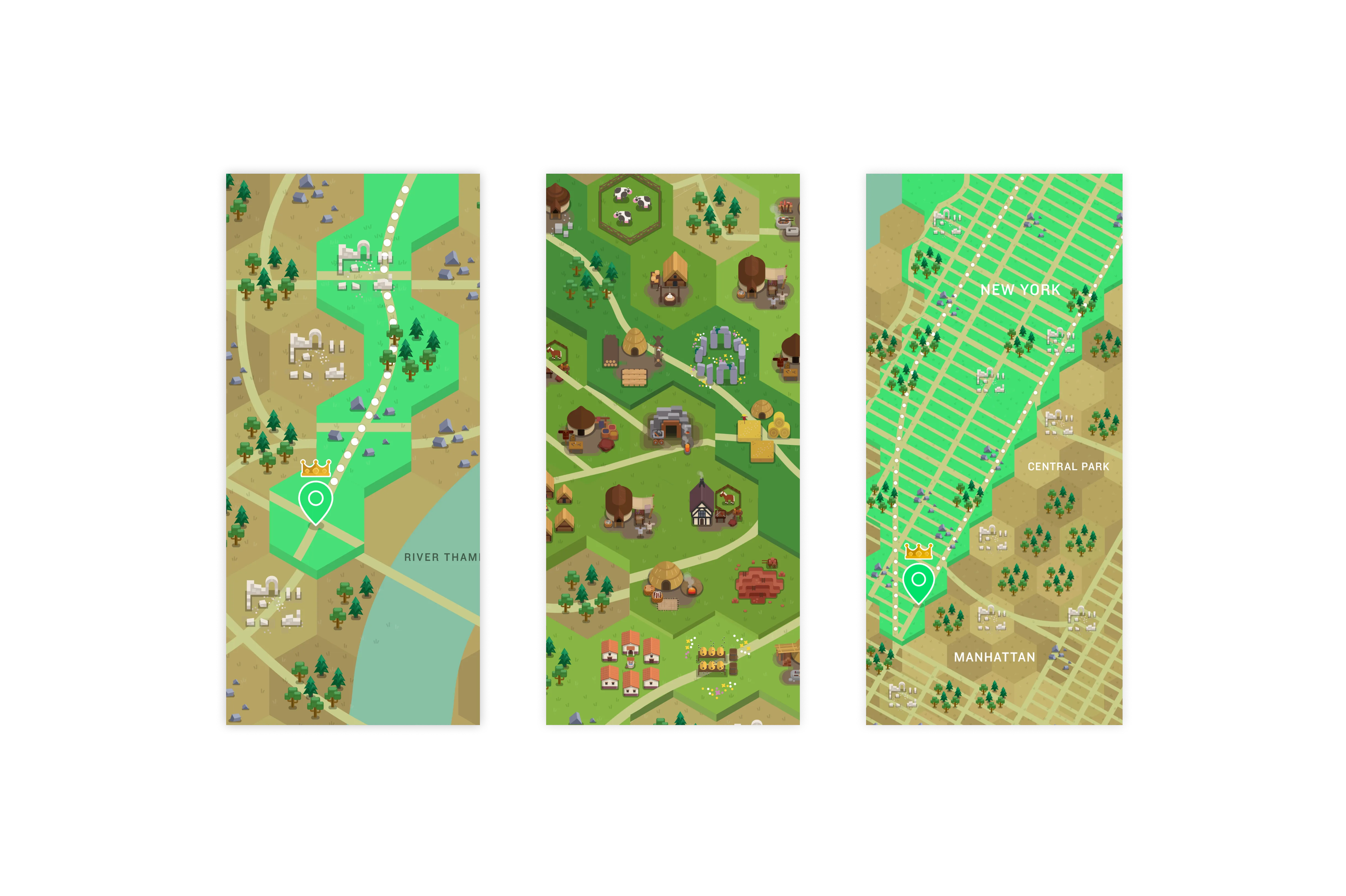 Run an Empire map screenshots showing a map of the real world with buildings on it.